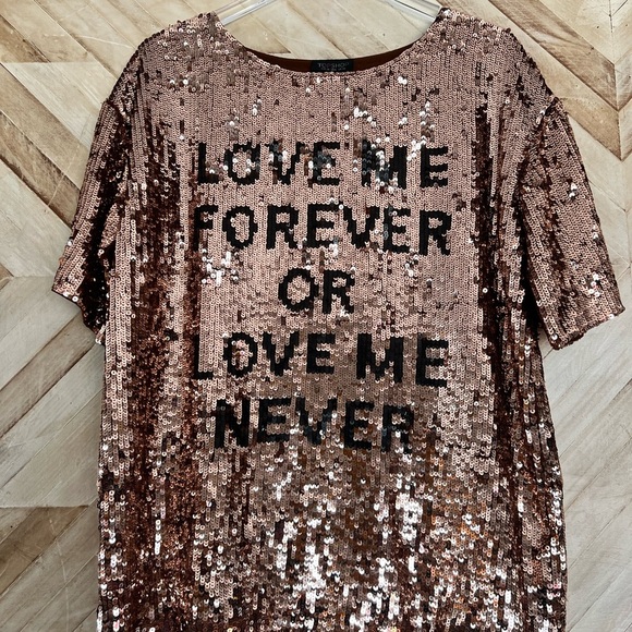 Topshop LOVE ME FOREVER OR LOVE ME NEVER Sequin Rose Gold Top - Picture 1 of 4
